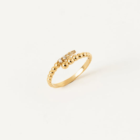 Beaded Band CZ Ring in 14K Gold