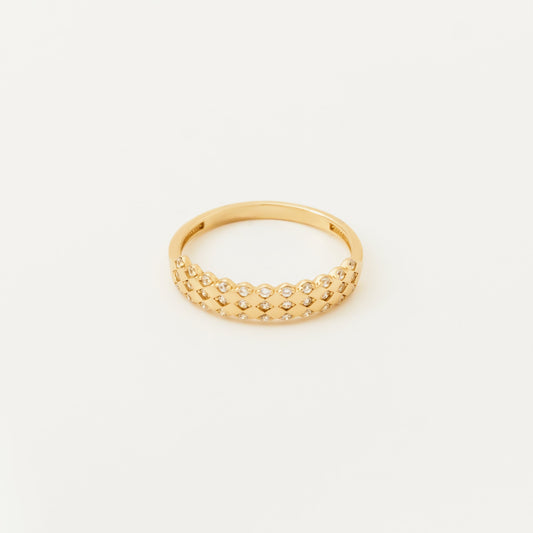 14K Gold Band with CZ Accents